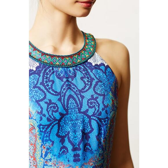 Ranna Gill Anthropologie Jewel Embellished Pleated Boteh Maxi Dress Multi Size 8 - Picture 2 of 15